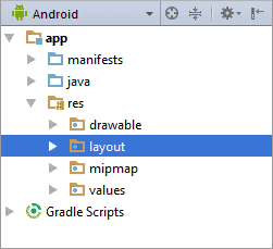 Android Studio project explorer showing the layout directory