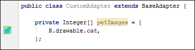 Java code setting up an Integer array