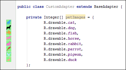 Android Studio showing an Integer array