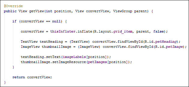 Java code for a getView method