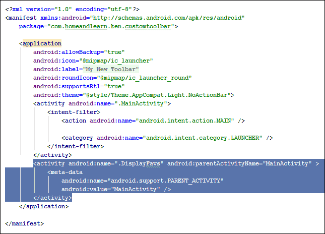 The Android MAnifest file showing amendments