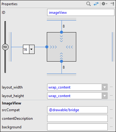 Properties area for an ImageView