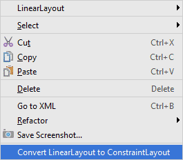 Android Studio menu showing the Convert option highlighted