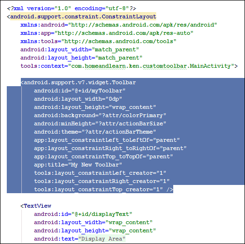 XML for an Android Toolbar