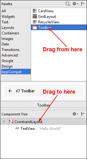 Dragging a Toolbar from the Palette to the Component Tree