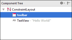 Component Tree showing a Toobar under a ConstraintLayout