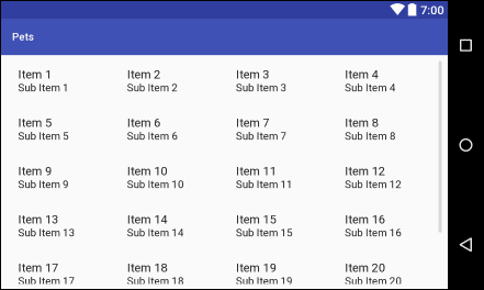 A layout with a four column grid