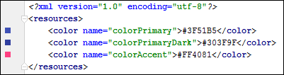 XML file showing color values