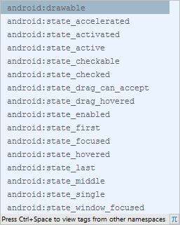Android Studio menu showing android states