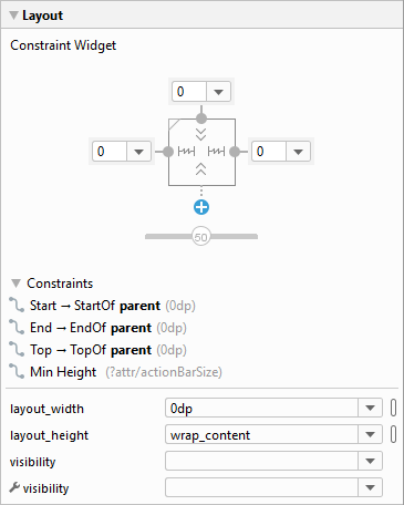 Constraints added to a Toolbar in Android Studio 3