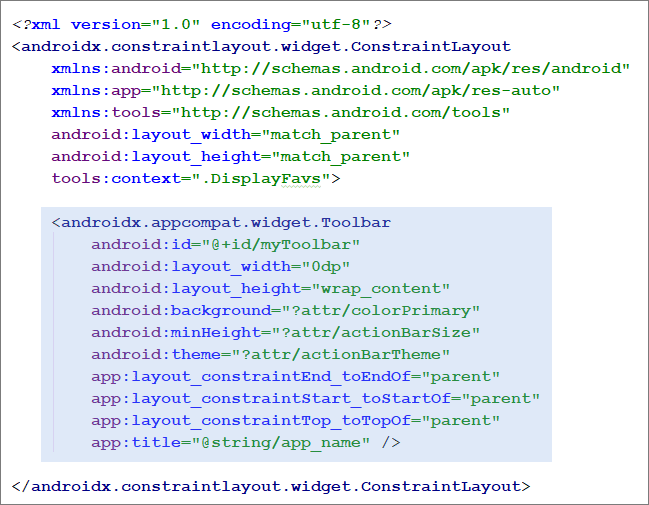 Android Studio 3 XML for a Toolbar