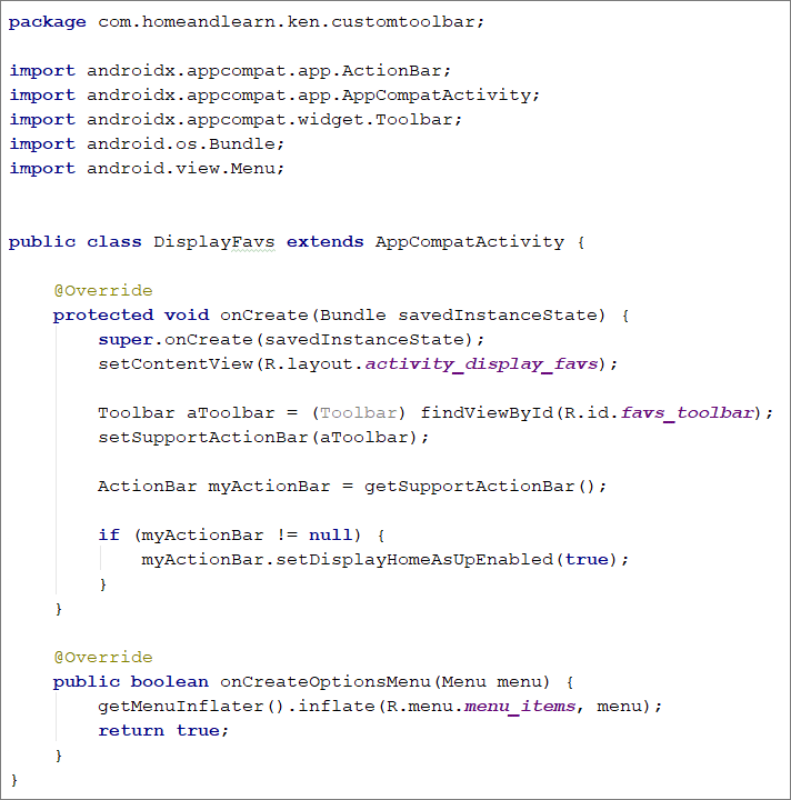 Using setDisplayHomeAsUpEnabled in Java code for Android Studio 3