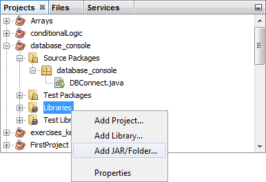 The Add JAR/Folder menu