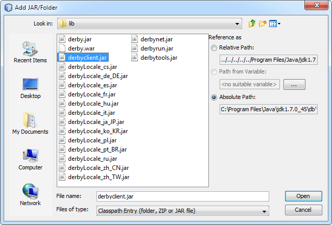 The Add Jar/Folder dialogue box