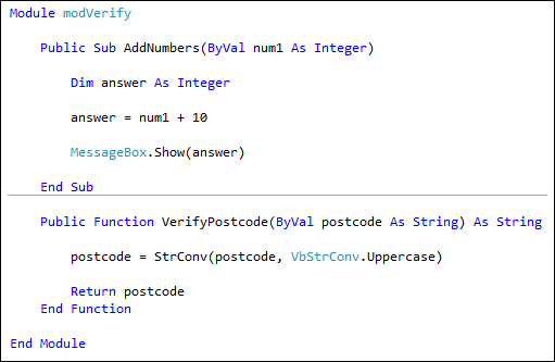 A Sub and a Function have been added to the Module