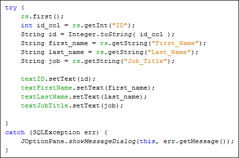 Java code to move to the First record in a ResultSet