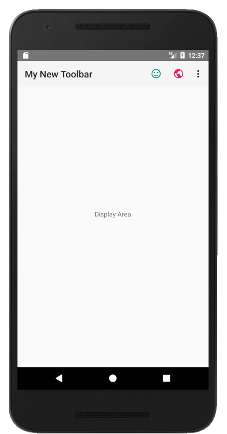 Android Emulator showing an app with a Toolbar