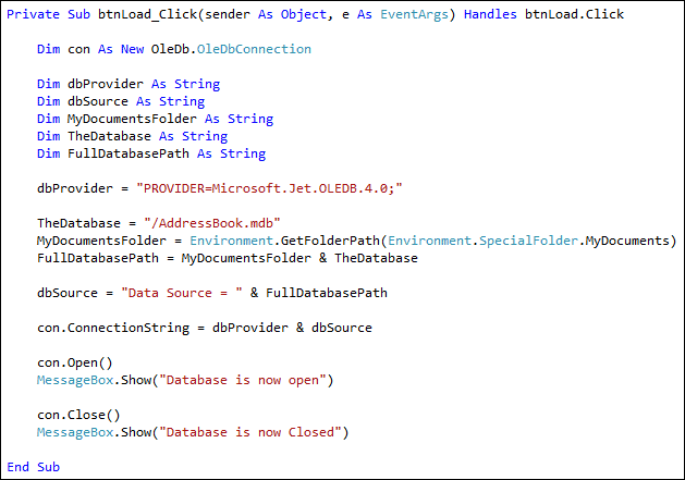 Data Source and Connection String added in VB NET code